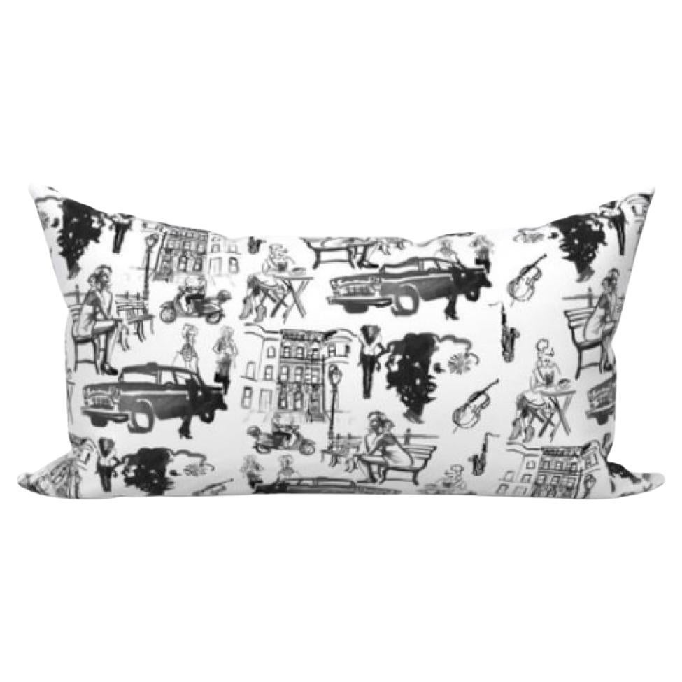 Hustle Black and White Lumbar Pillow For Sale