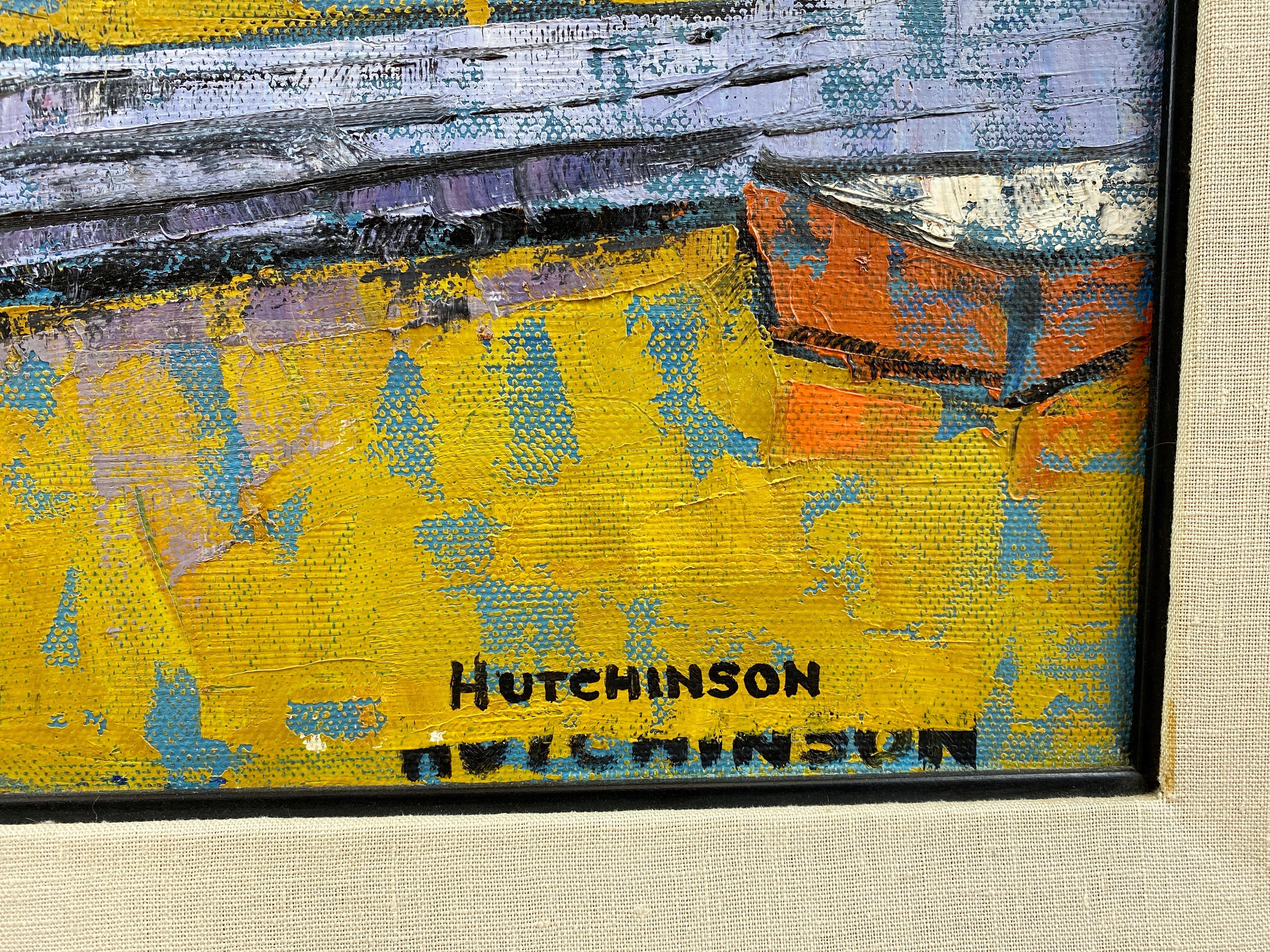 Hutchinson “Boats in Harbor”, Expressionist Acrylic Painting, 1950s 5