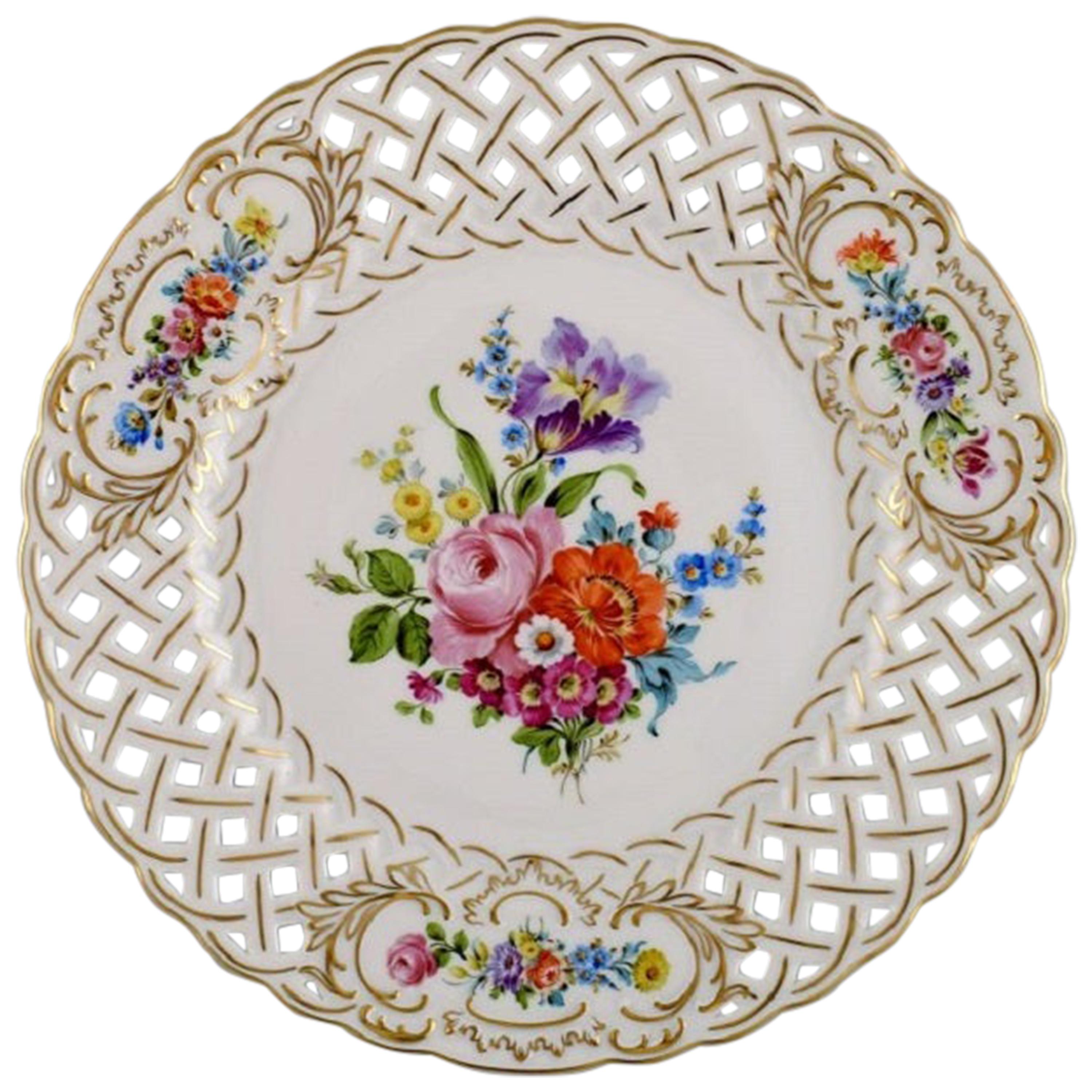 Hutschenreuther Dinner Plate in Openwork Porcelain with Hand Painted Flowers