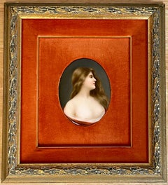Hutschenreuther German Painting on Porcelain of a Beauty, Signed Wagner