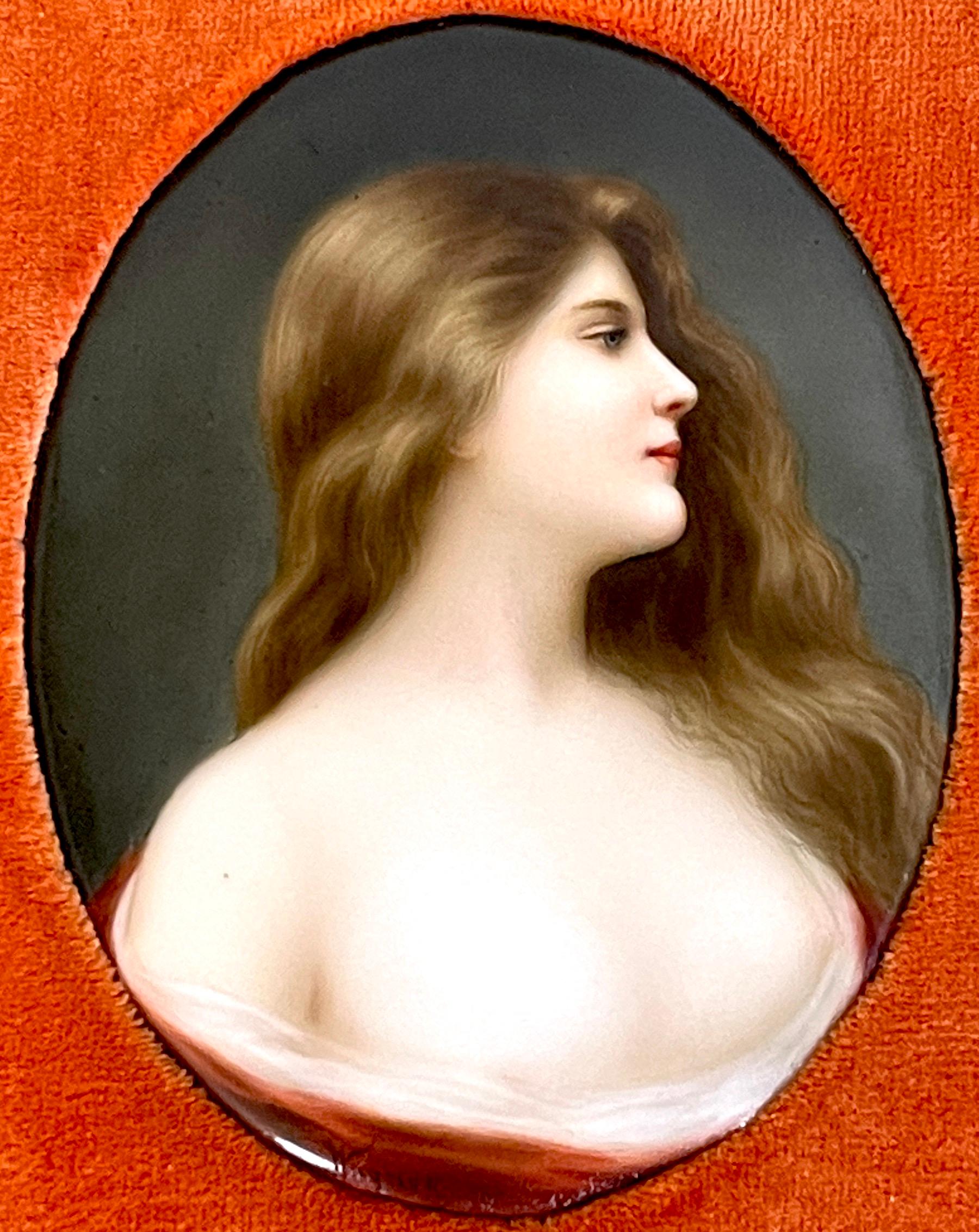 Hutschenreuther Pintura alemana sobre porcelana de una belleza, firmada Wagner Belle Époque en venta