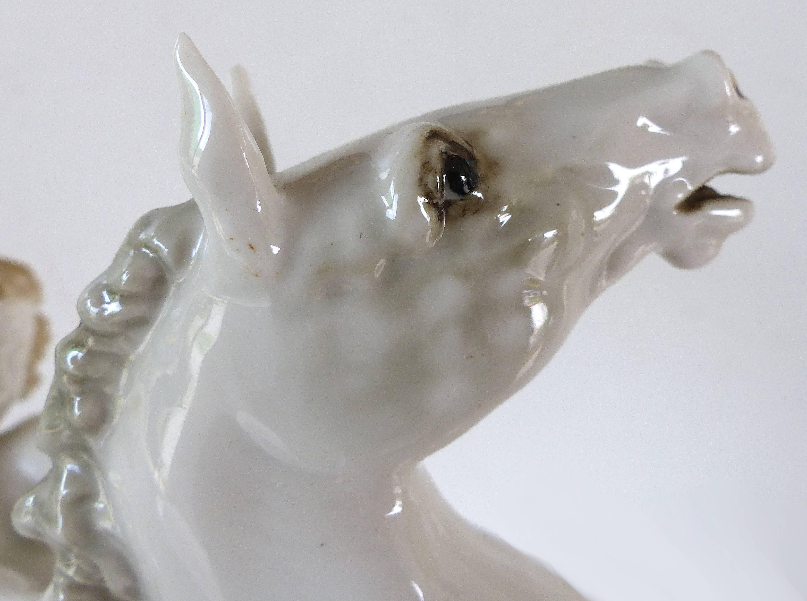Hand-Painted Hutschenreuther Germany Porcelain Rearing Horse and Rider