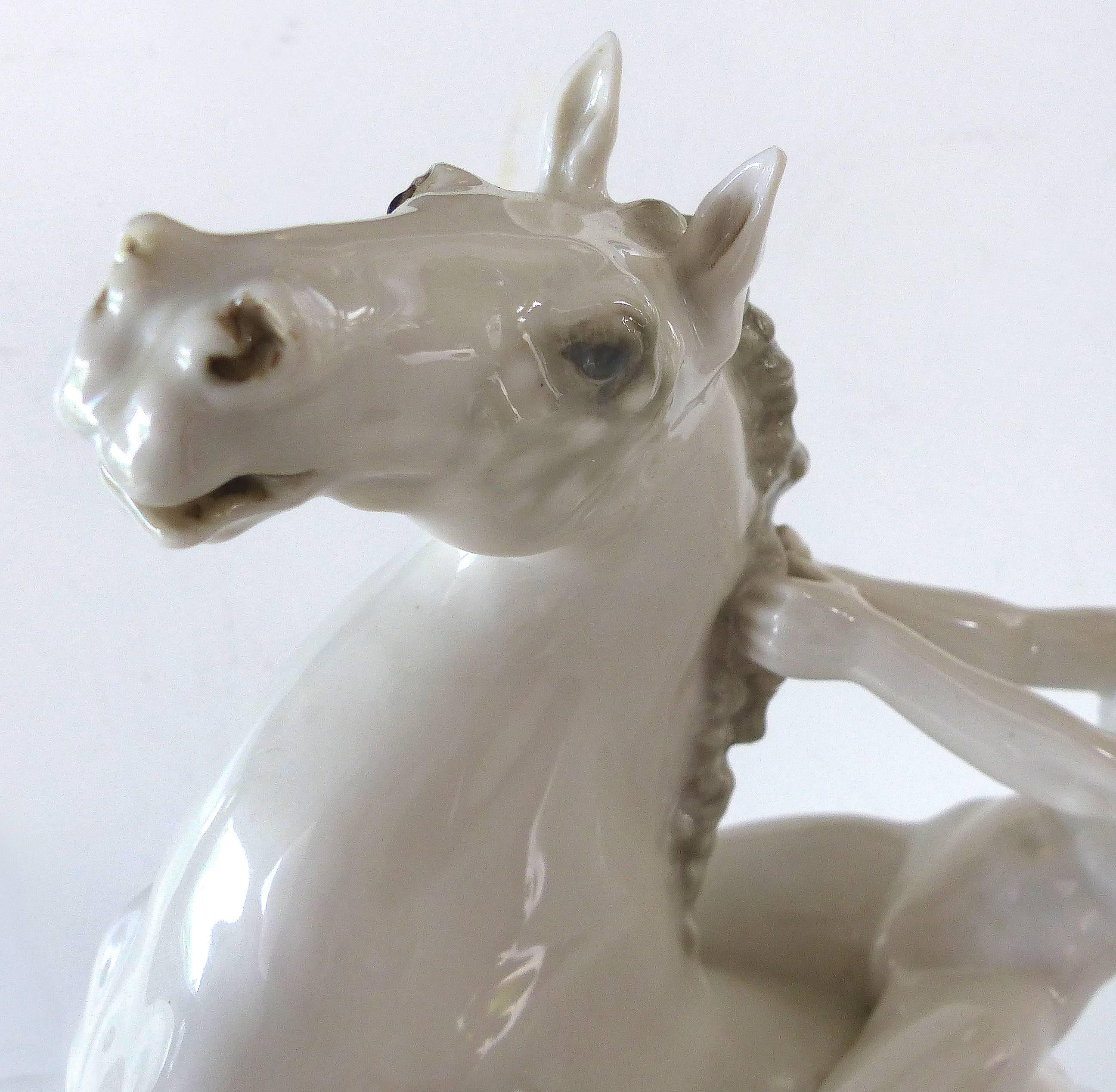 Hutschenreuther Germany Porcelain Rearing Horse and Rider In Excellent Condition In Miami, FL