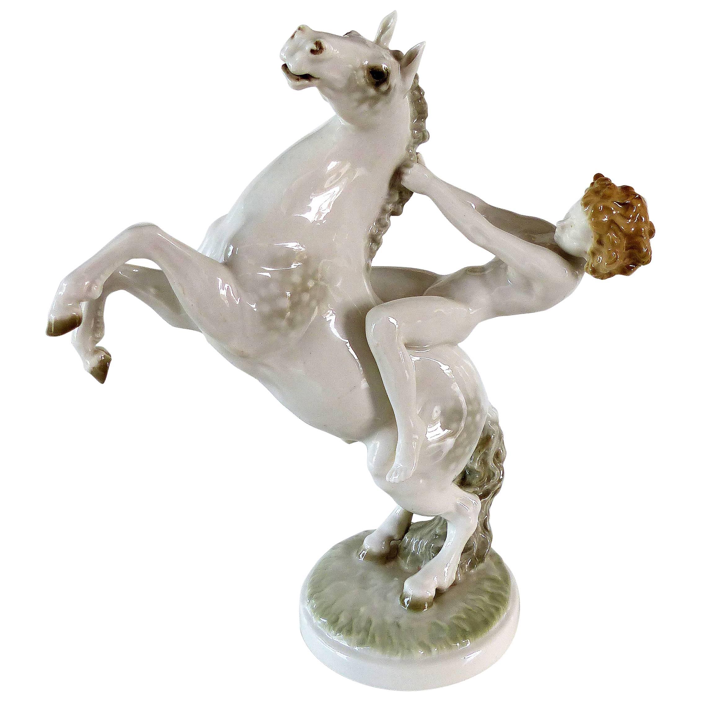 Hutschenreuther Germany Porcelain Rearing Horse and Rider