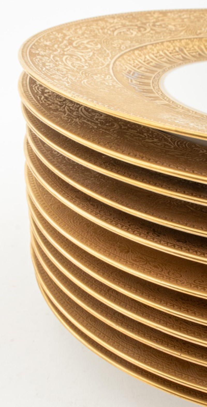 Art Nouveau Hutschenreuther Gold Encrusted Dinner Plates, 11 For Sale