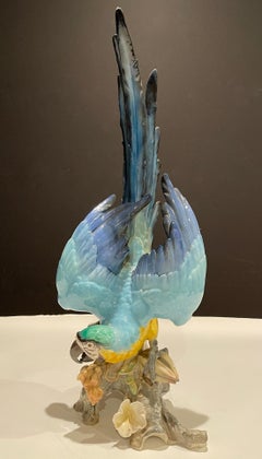 Large Hutschenreuther Porcelain Colorful Blue-and-Gold Macaw, Tropical Parrot