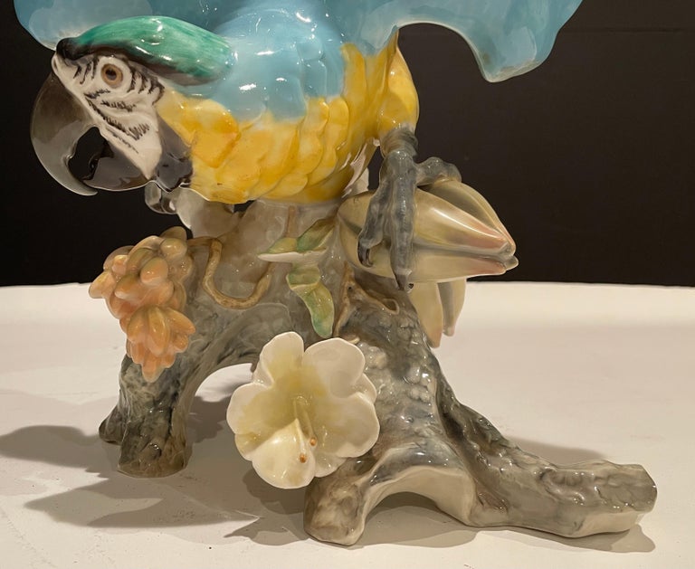 Large Hutschenreuther Porcelain Colorful Blue-and-Gold Macaw