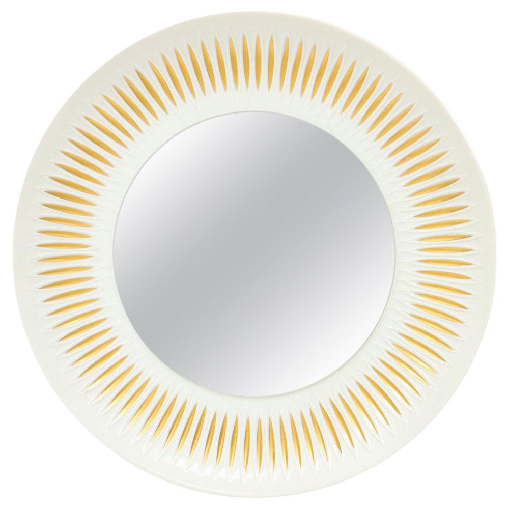 Hutschenreuther Mirror, Porcelain, Sunburst, Gold, White, Signed For Sale