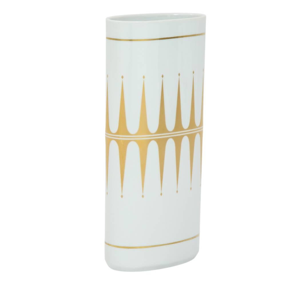 Mid-Century Modern Hutschenreuther Vase, Porcelain, White, Gold, Signed For Sale