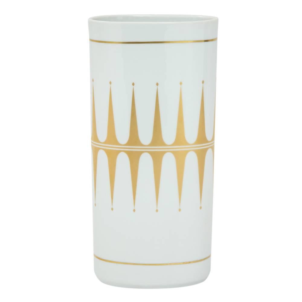 German Hutschenreuther Vase, Porcelain, White, Gold, Signed For Sale