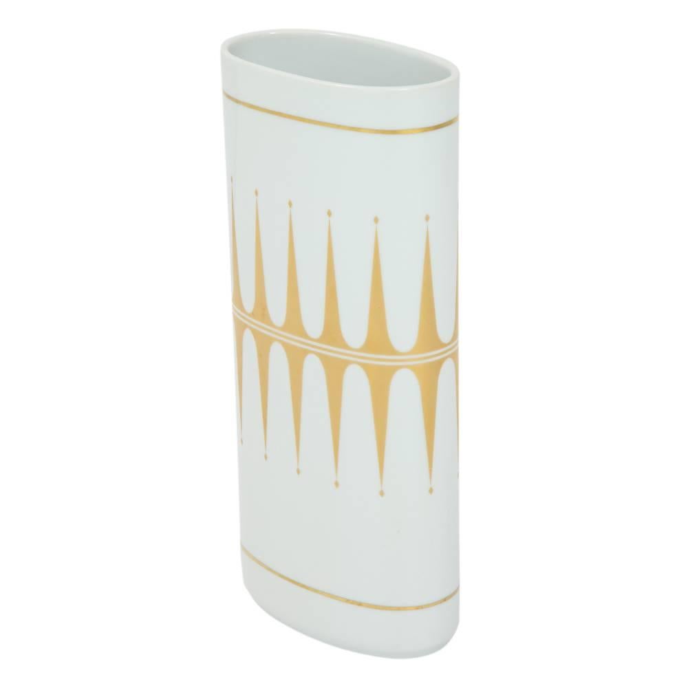 Glazed Hutschenreuther Vase, Porcelain, White, Gold, Signed For Sale