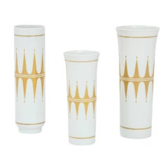 Hutschenreuther Vases, Porcelain, White, Gold, Signed