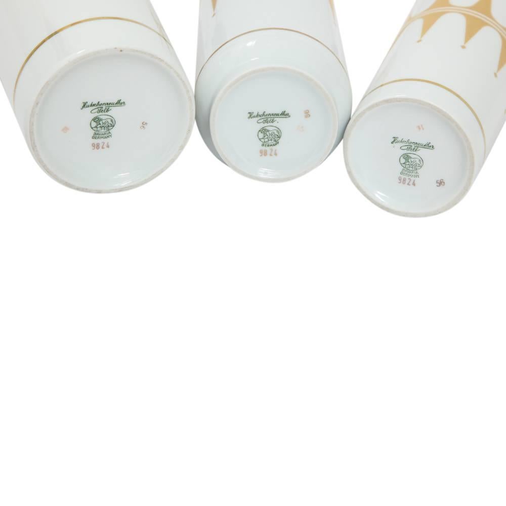 Glazed Hutschenreuther Vases, Porcelain, White, Gold, Signed For Sale