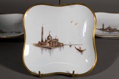 Hutschenreuther Set of 4 Small Porcelain Plates Hand-painted Venice, 1950s