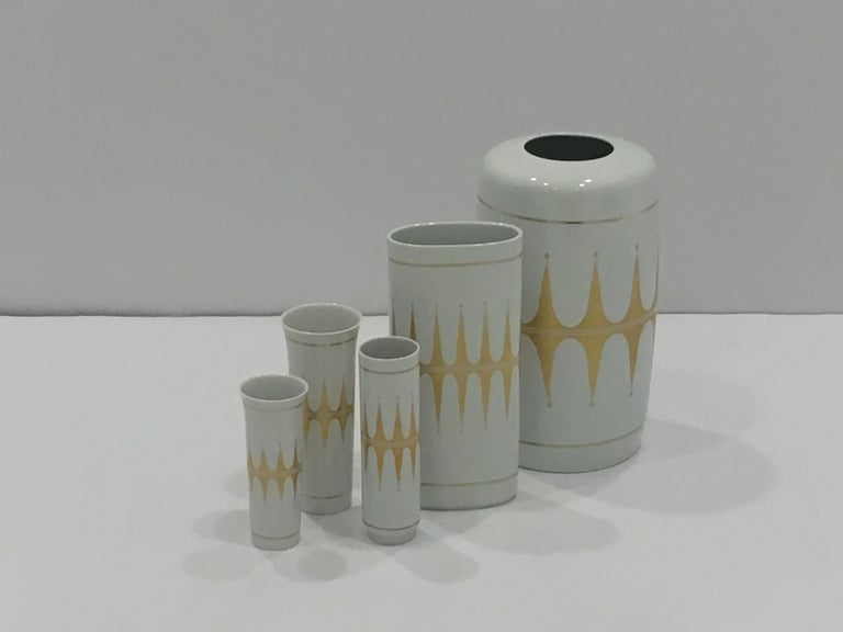 Hutschenreuther Vase, Porcelain, White, Gold, Signed For Sale 2