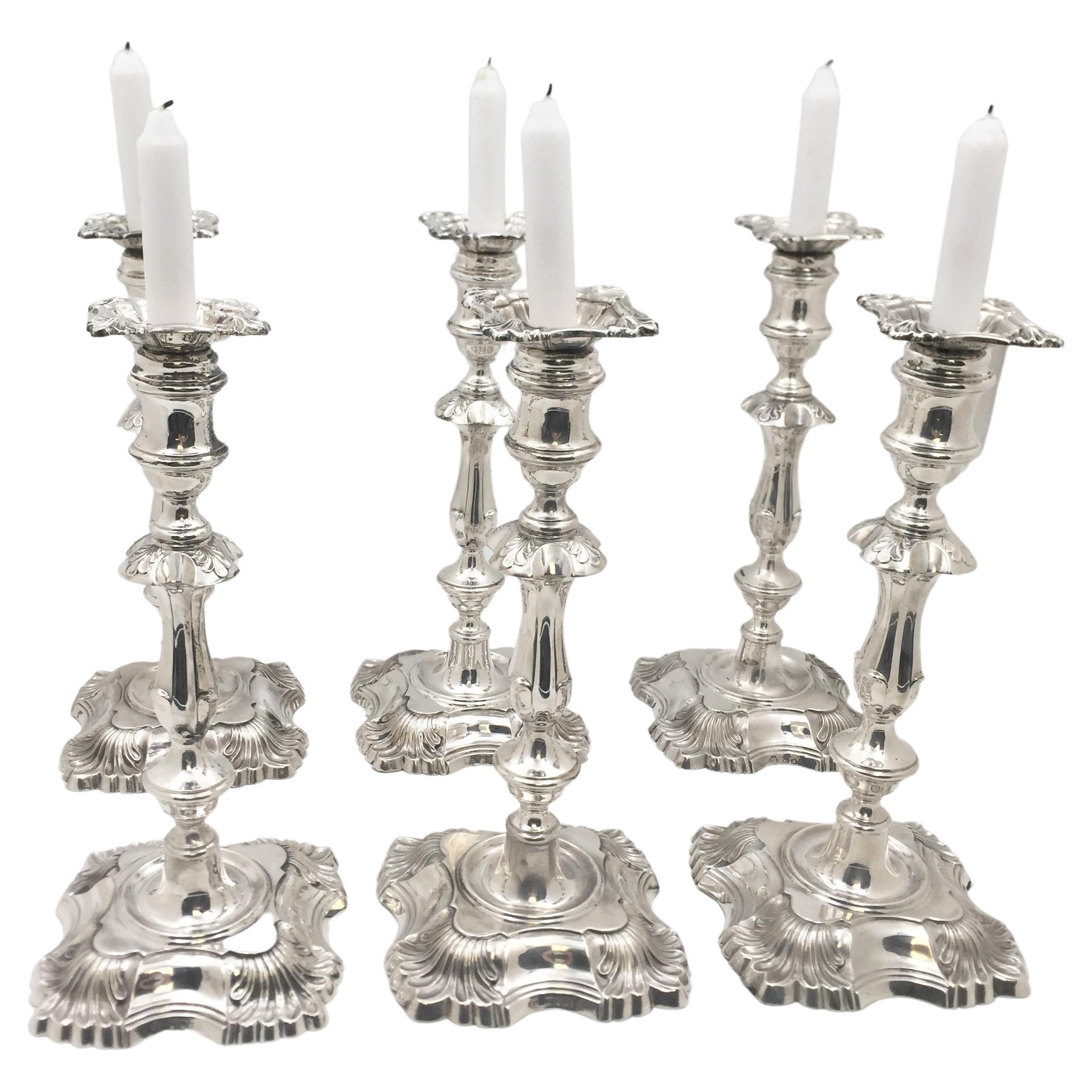 Hutton Set of 6 Sterling Silver Candlesticks in Georgian Style