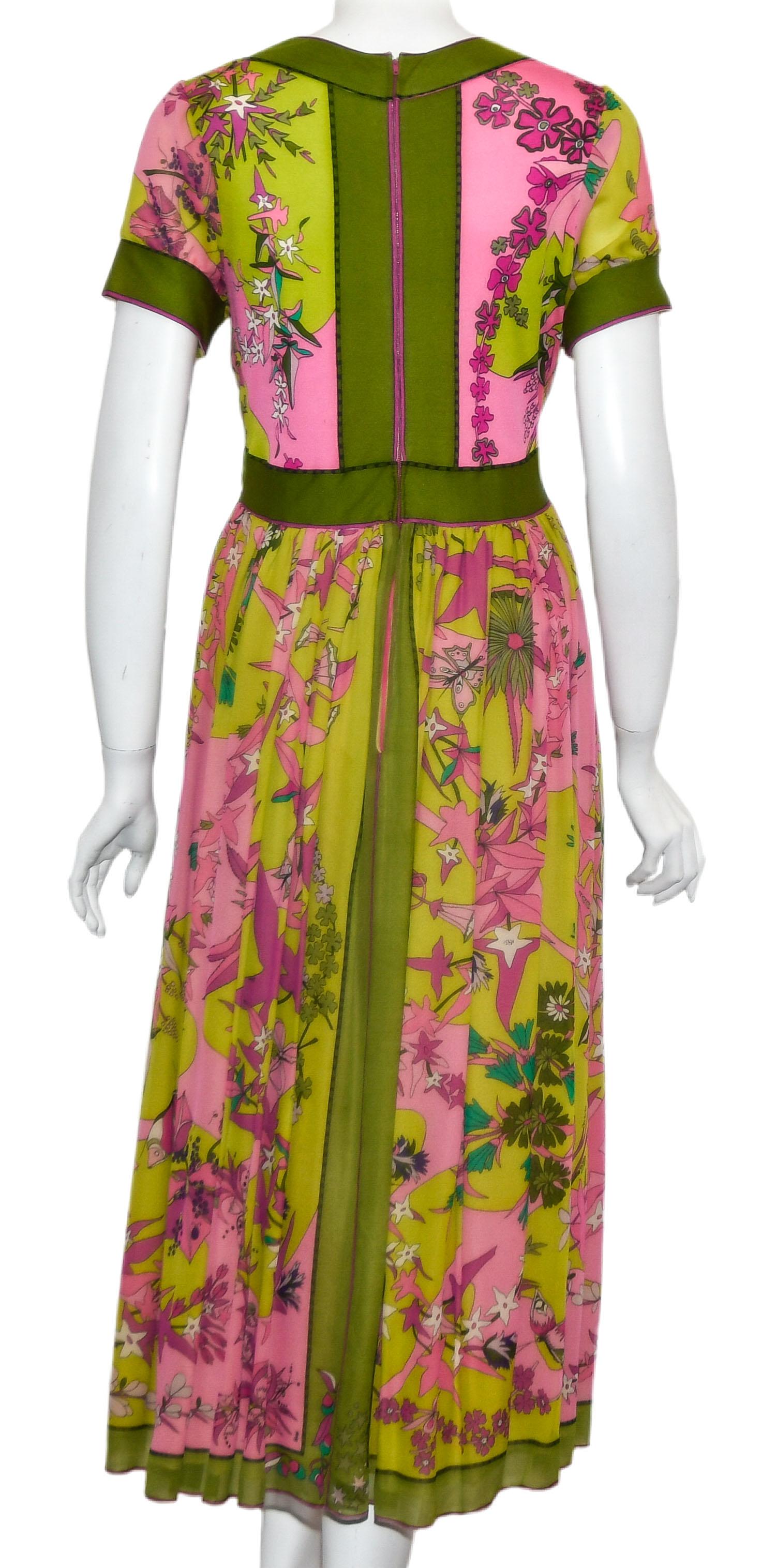 Brown Hutzlers Multi Color Silk Short Sleeve Vintage 1960's Dress  