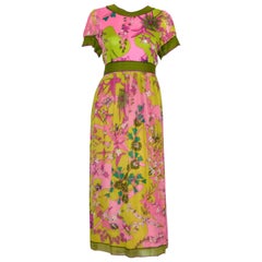 Hutzlers Multi Color Silk Short Sleeve Vintage 1960's Dress  