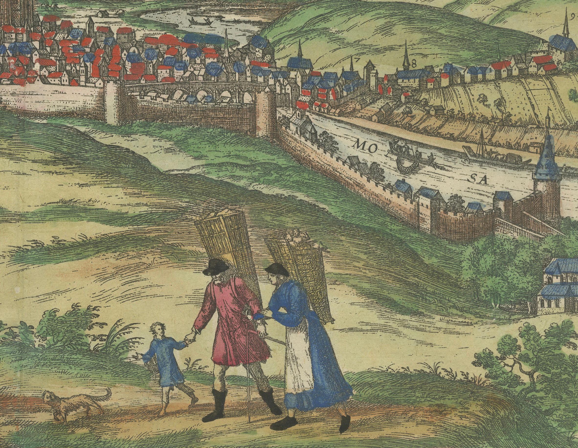 Title: Huum opp. condrusorum caput (...) Anno partae salutis 1574.

**Type:** Print (Colored Copper Engraving)

**Year:** Circa 1580
**Technique:** Colored Copper Engraving
**Medium:** Handmade Paper
**Subject:** Cityscape of Huy (Huum)
**Verso:**