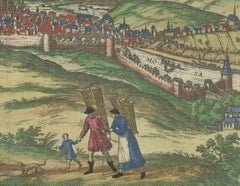 Huy (Huum) Cityscape 1574: Historical Copper Engraving by Braun & Hogenberg