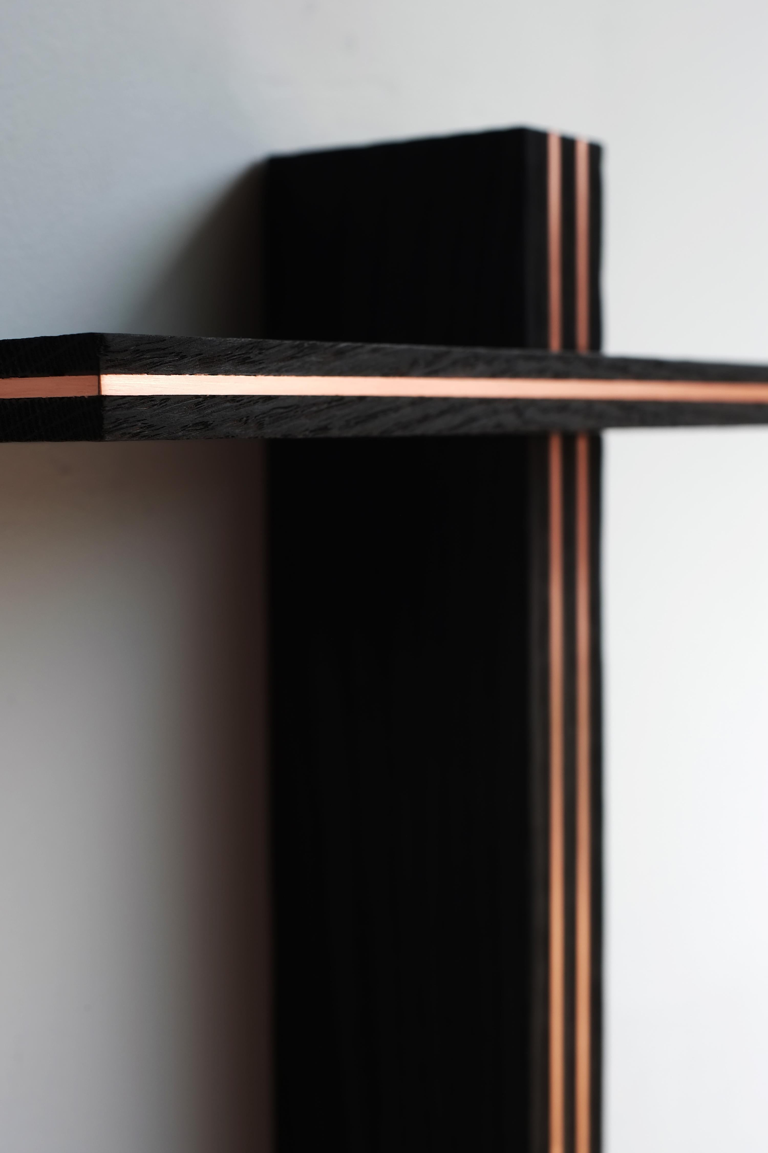 Elevate No. 4, artist-made wood and copper wall sculpture, floating shelf For Sale 2