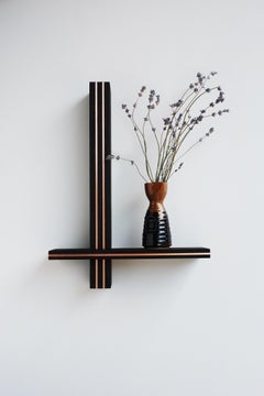 Elevate No. 4, artist-made wood and copper wall sculpture, floating shelf