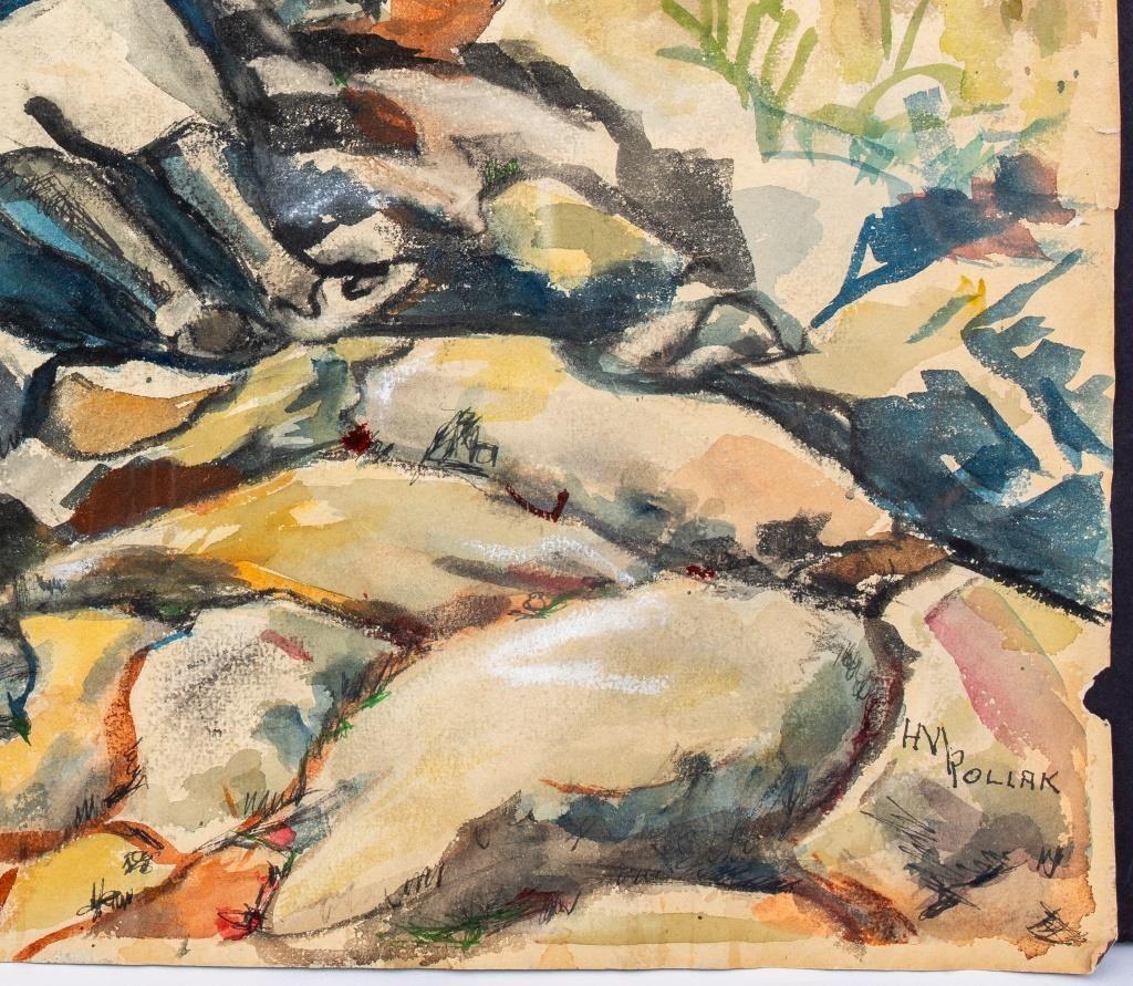 HV Pollak Figural Landscape Watercolor on Paper For Sale 2