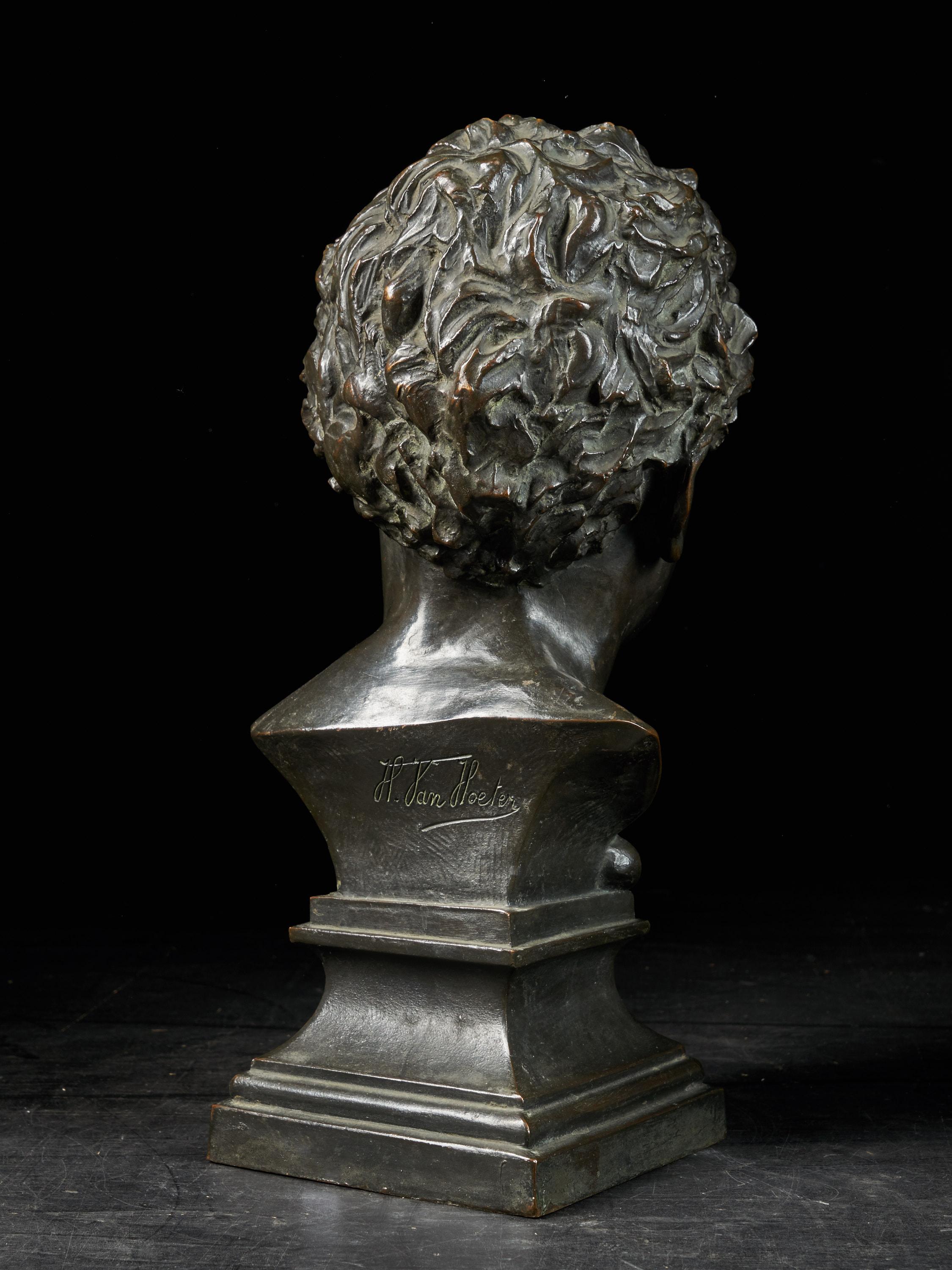 Classical Greek H.Van Hoeter, Bronze Buste of a Young Man, Signed