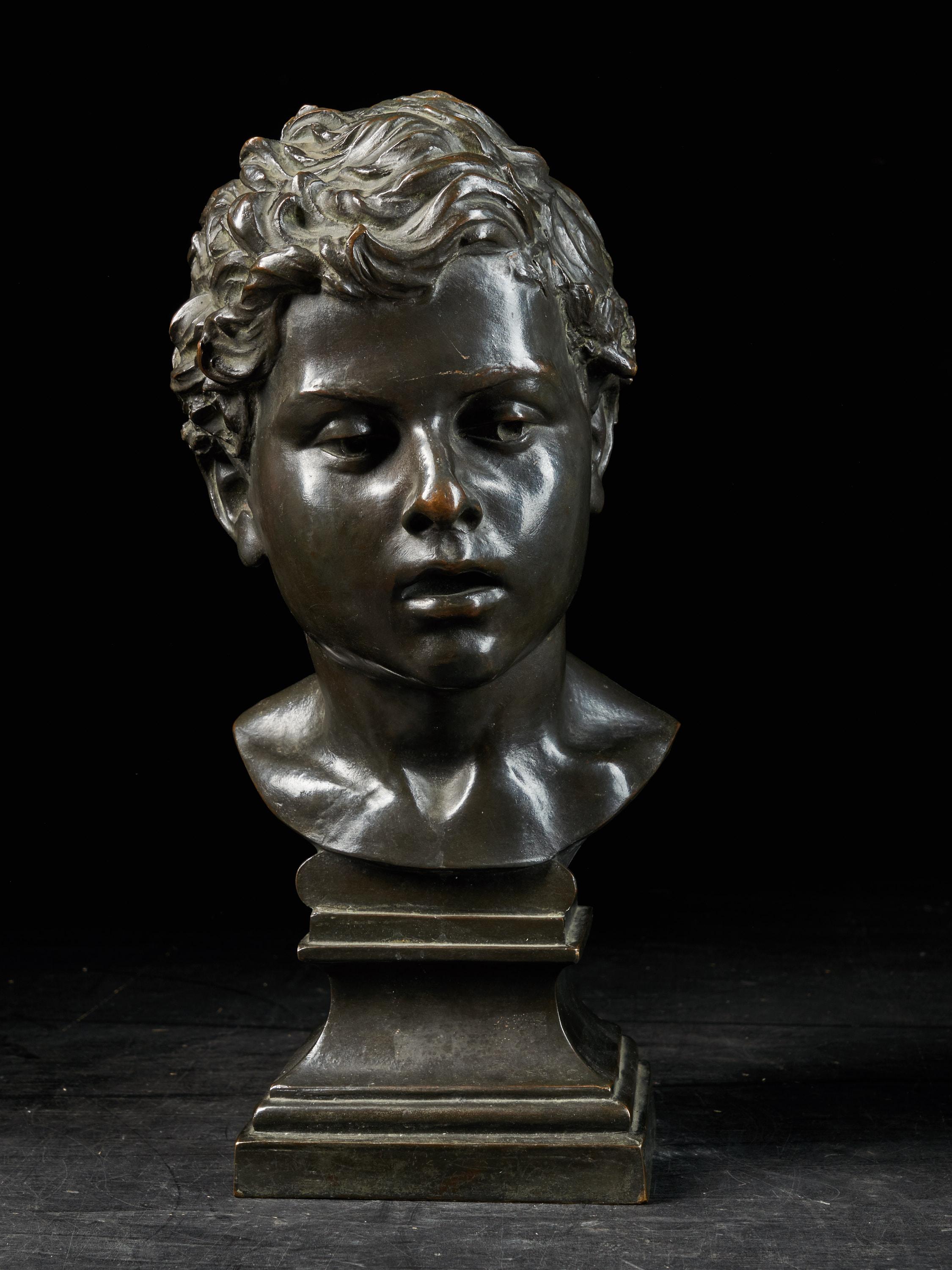 Hand-Crafted H.Van Hoeter, Bronze Buste of a Young Man, Signed
