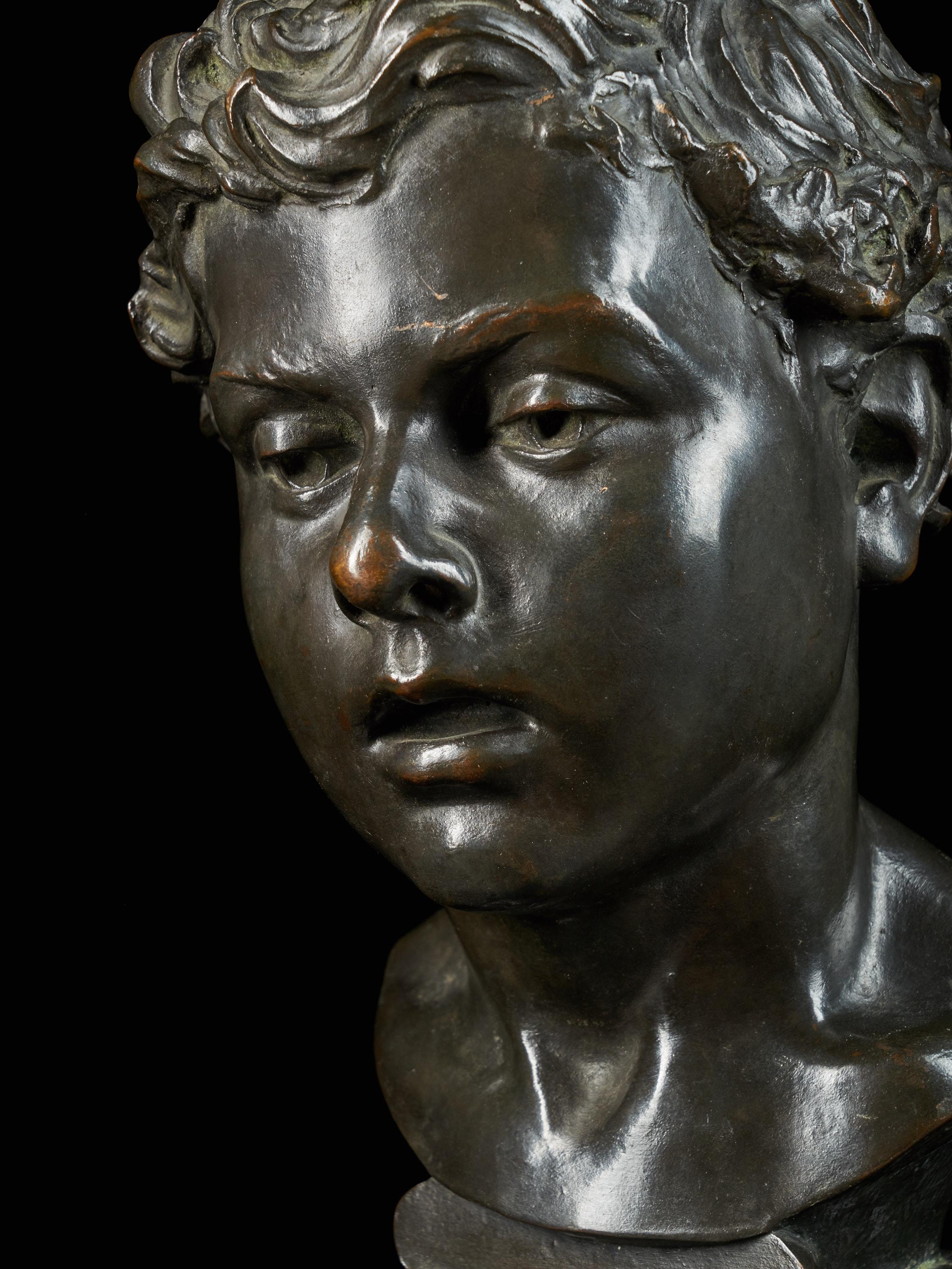20th Century H.Van Hoeter, Bronze Buste of a Young Man, Signed