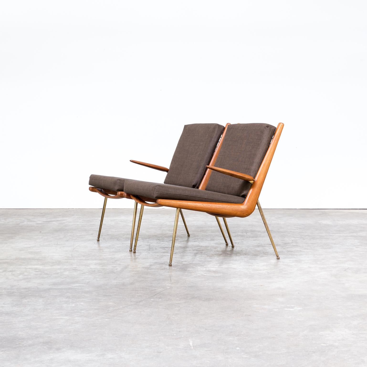 1960s Peter Hvidt and Orla Mølgaard-Nielsen ‘Boomerang’ chair FD 135 for France & Son, set of two. First edition, very good condition, reupholstered with new Lima fabric.