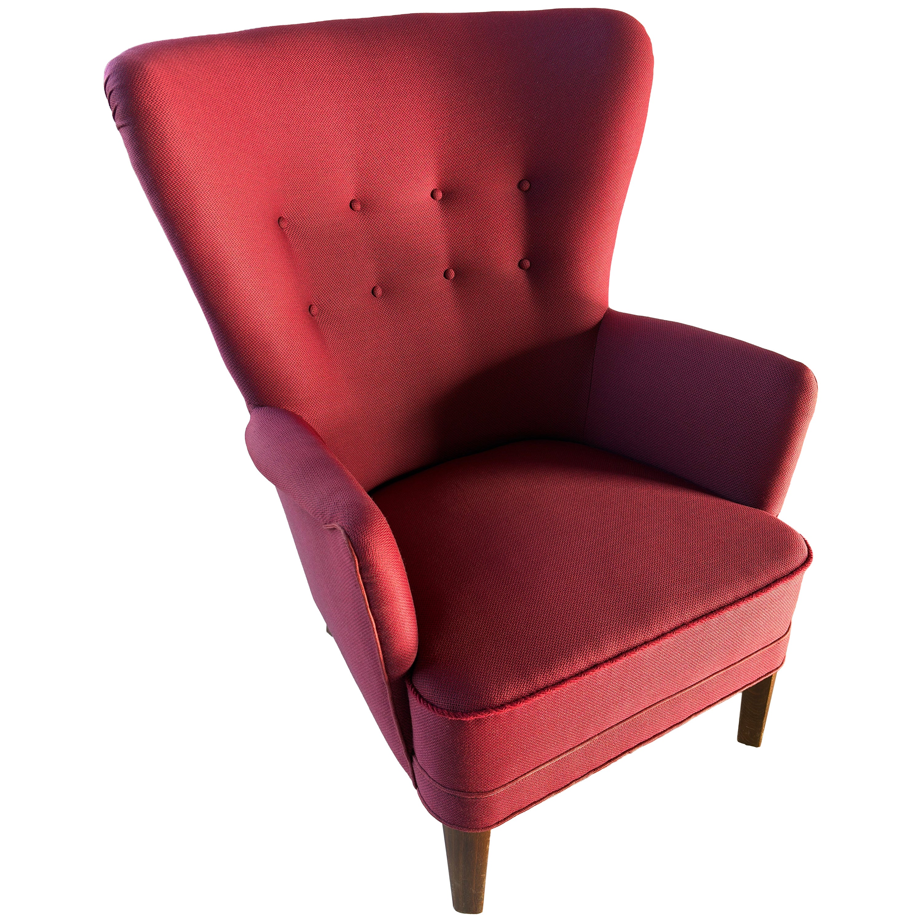 Hvidt & Mølgaard Skulpturaler Hochlehner Bordeaux Flügelsessel, Dänemark 1950er Jahre
