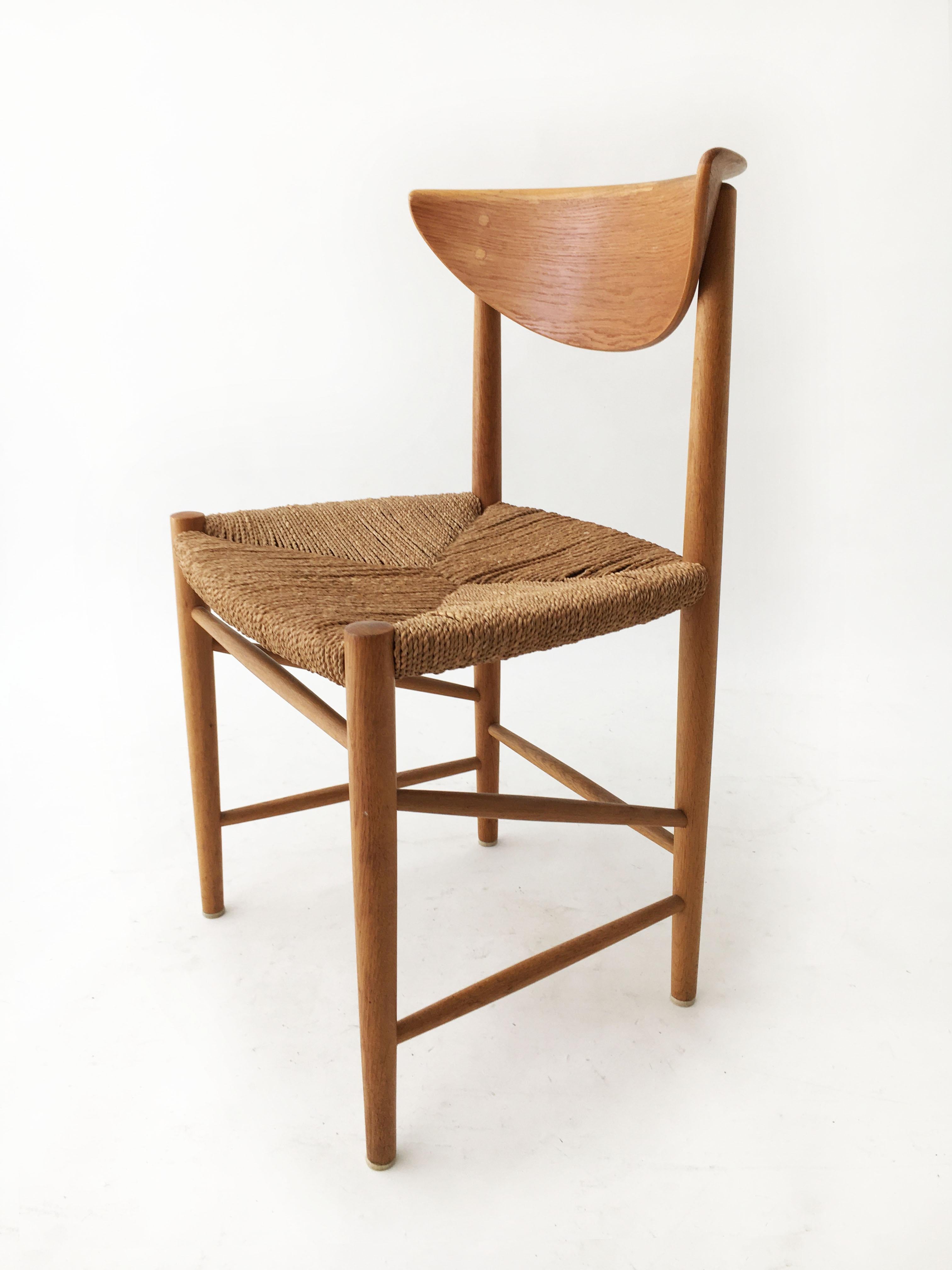 Mid-Century Modern Hvidt and Molgaard-Nielsen Set of Four Oak and Cord Chairs, Denmark, 1950s