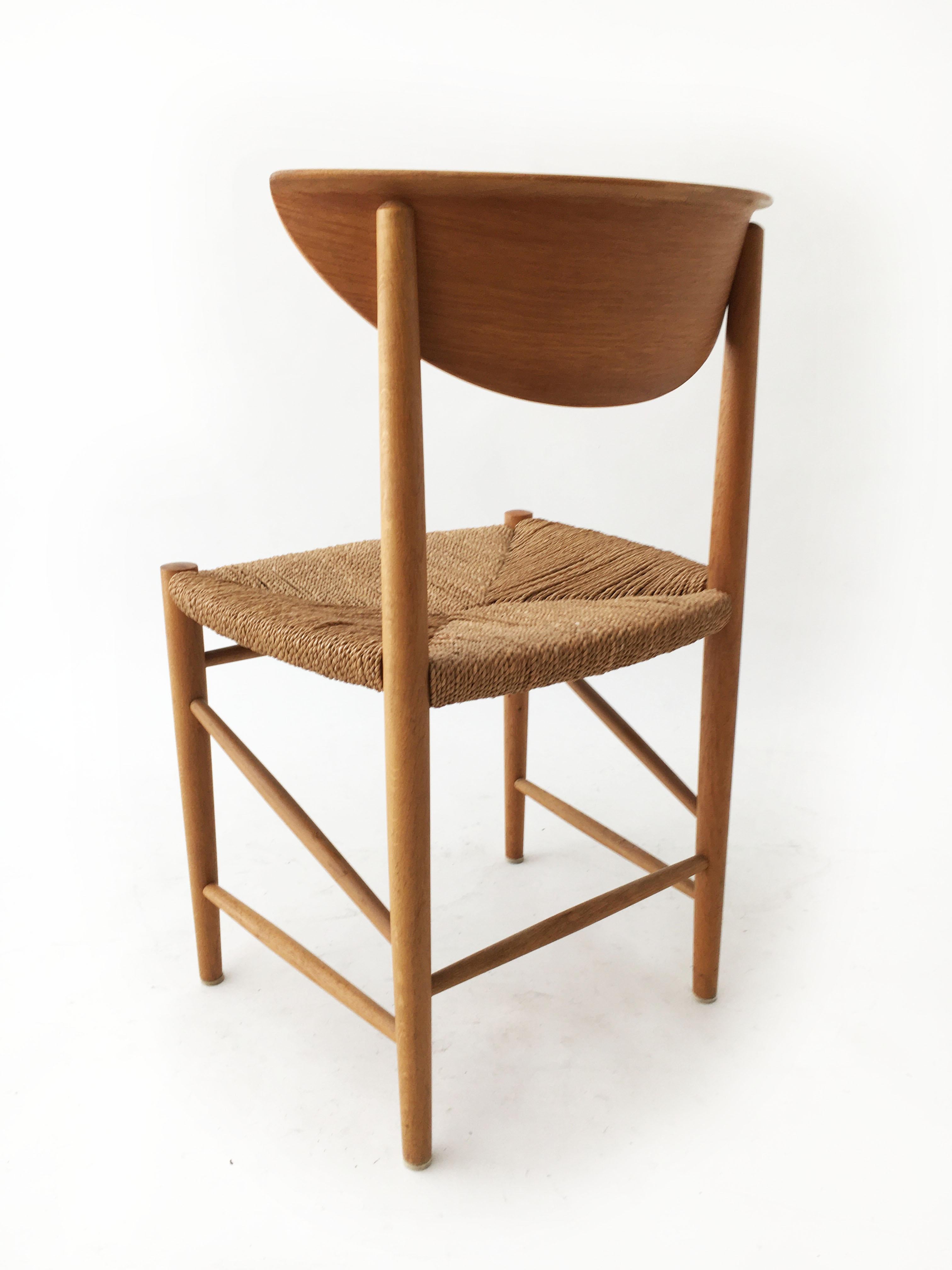 Danish Hvidt and Molgaard-Nielsen Set of Four Oak and Cord Chairs, Denmark, 1950s