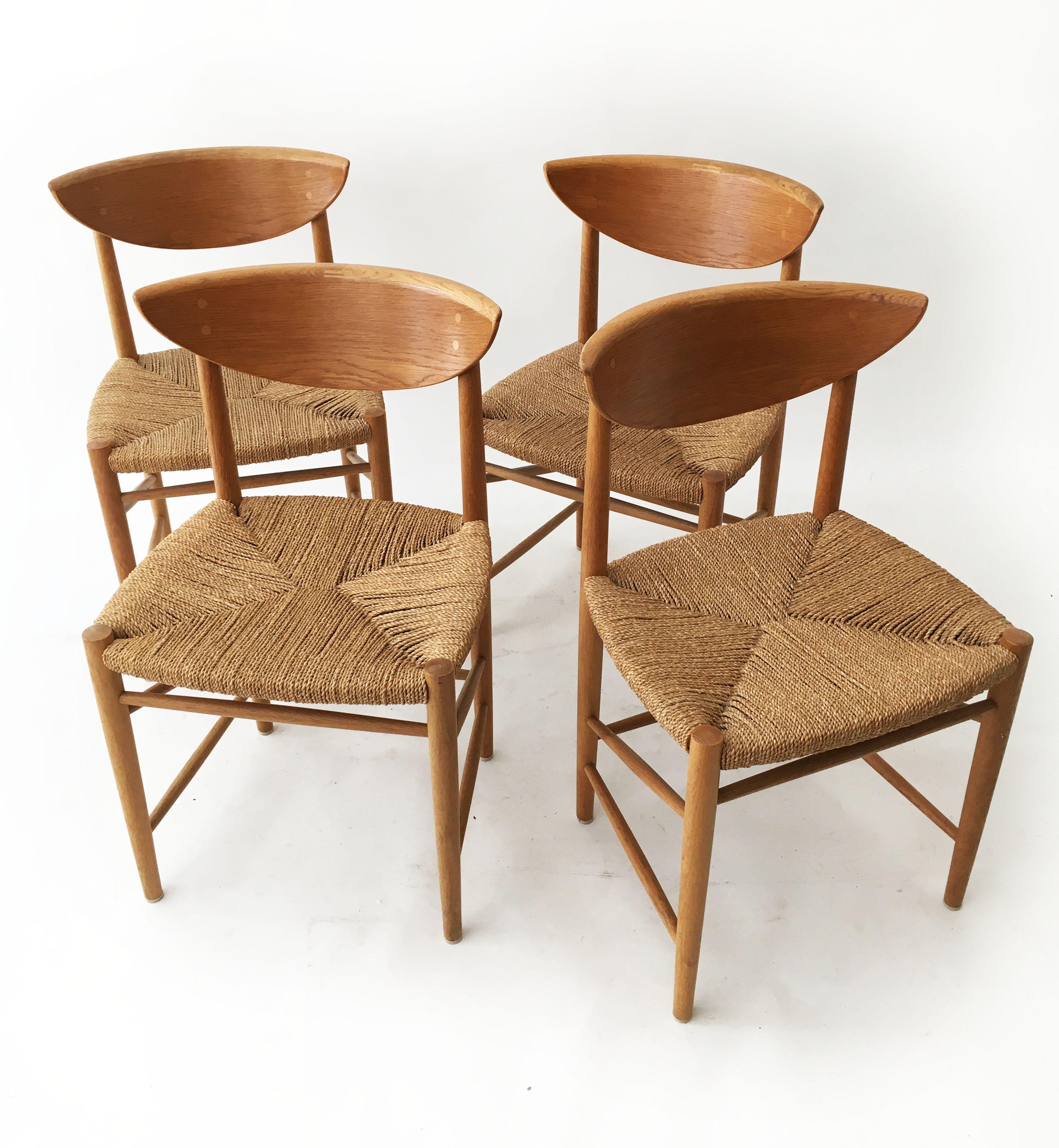 Hvidt and Molgaard-Nielsen Set of Four Oak and Cord Chairs, Denmark, 1950s In Good Condition In Vienna, AT