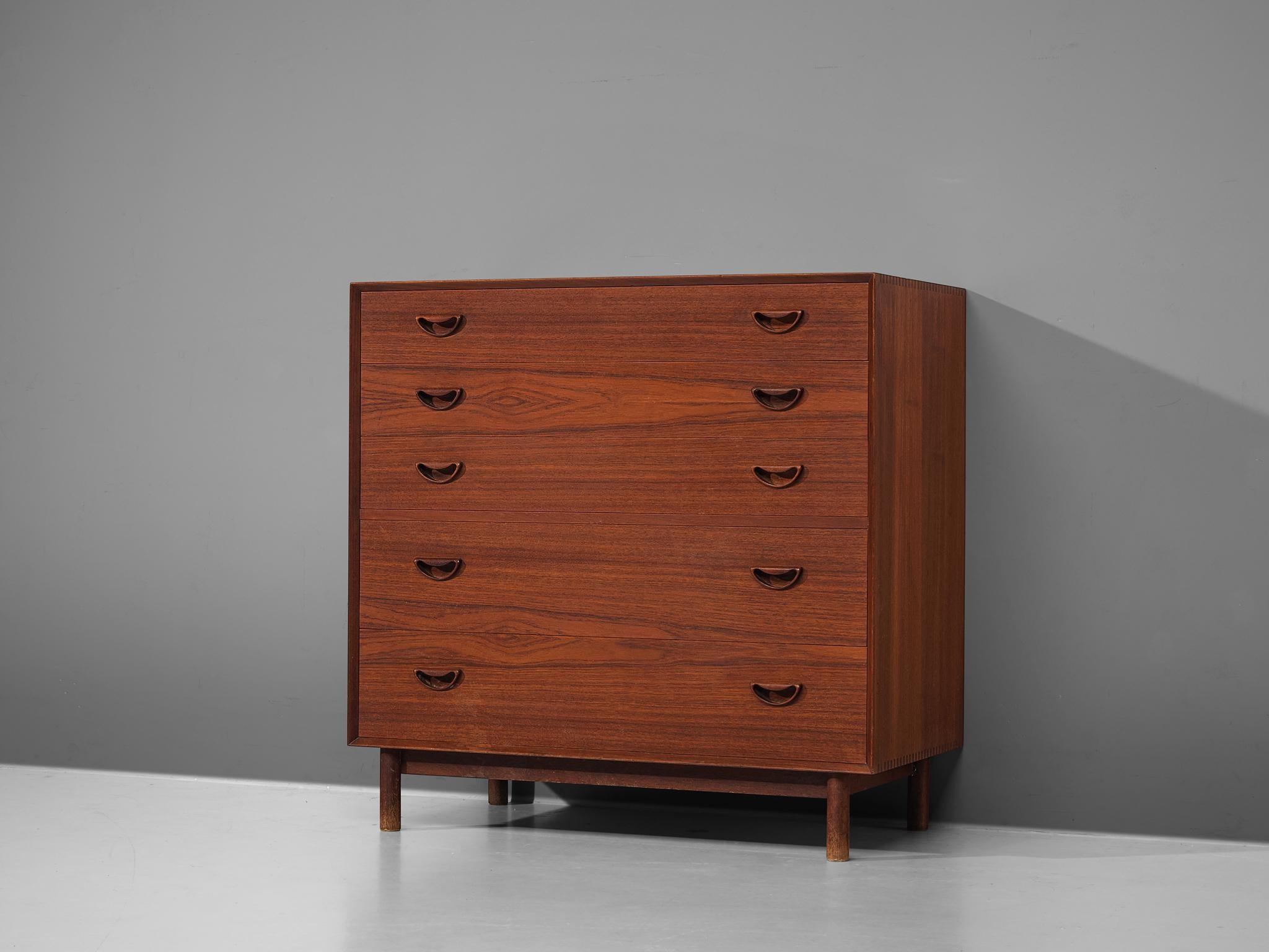 Peter Hvidt & Orla Mølgaard-Nielsen for Søborg Møbelfabrik, chest of drawers, teak, Denmark, 1950s.

This chest of drawers executed in solid teak is a design by the Danish designers Peter Hvidt and Orla Mølgaard-Nielsen. It convinces both visual and