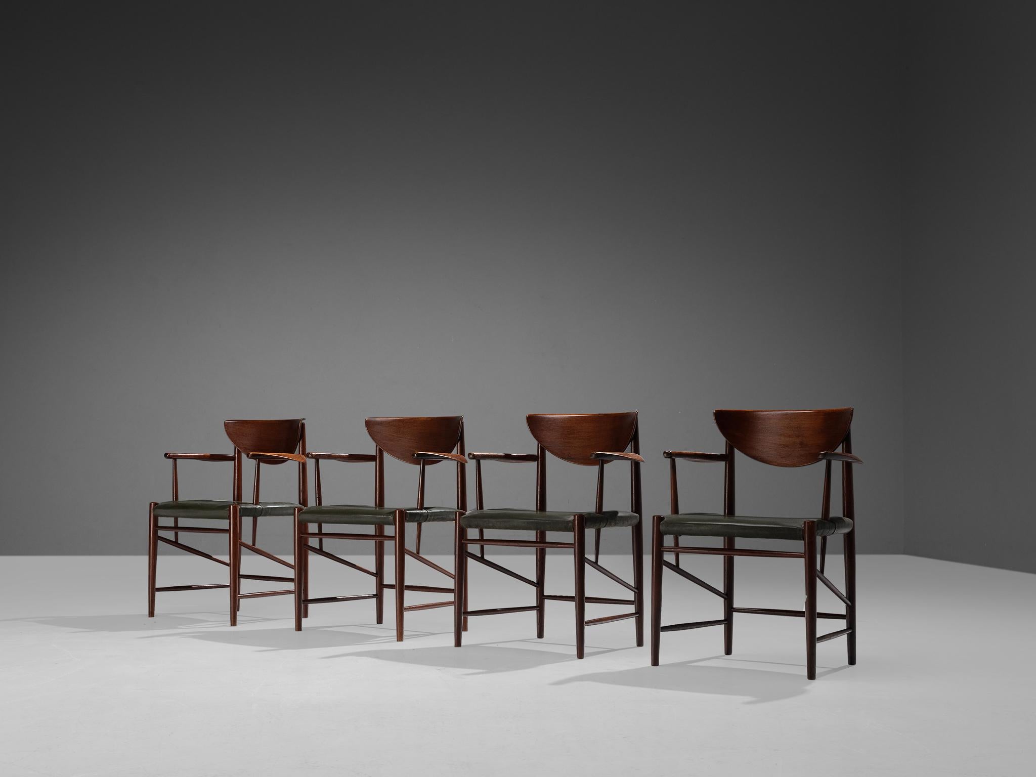 Leather Hvidt & Mølgaard-Nielsen for Søborg Set of Four Armchairs in Teak