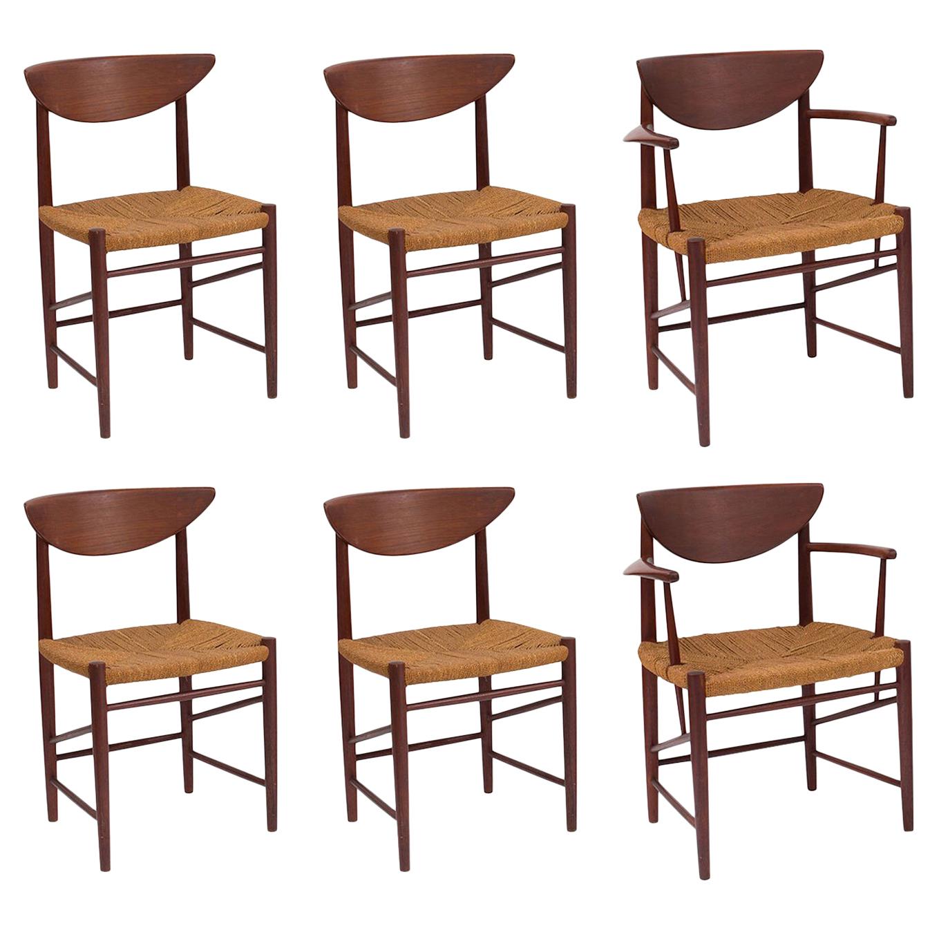 Hvidt & Mølgaard-Nielsen Teak and Cord Dining Chairs, Set of 6