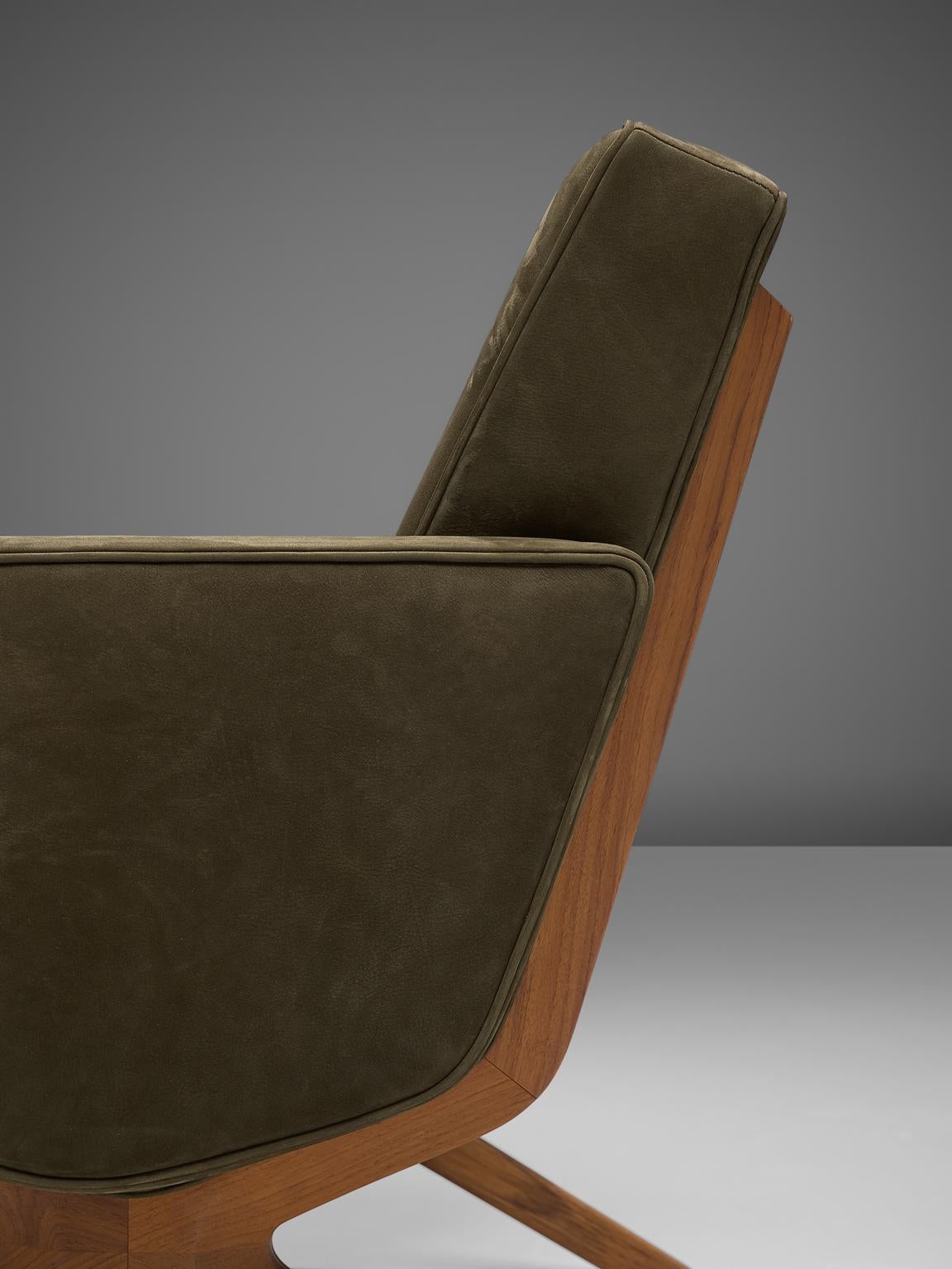 Mid-20th Century Hvidt & Mølgaard Reupholstered Green Leather Silverline Lounge Chairs