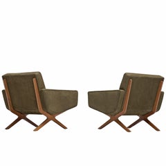 Hvidt & Mølgaard Reupholstered Green Leather Silverline Lounge Chairs