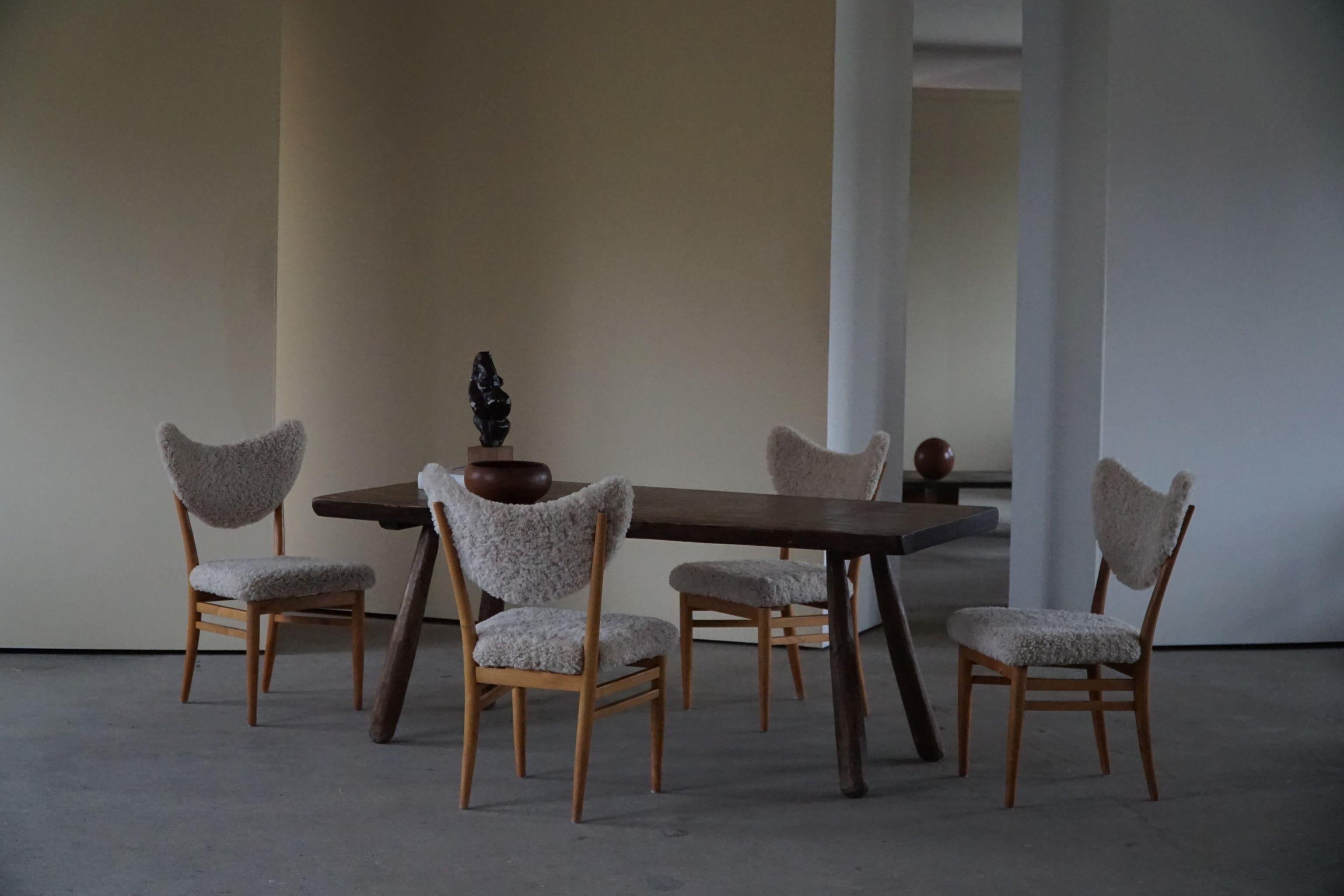 Hvidt & Mølgaard, Set of 4 Chairs in Ash, Reupholstered in Lambswool, 1950s In Good Condition In Odense, DK