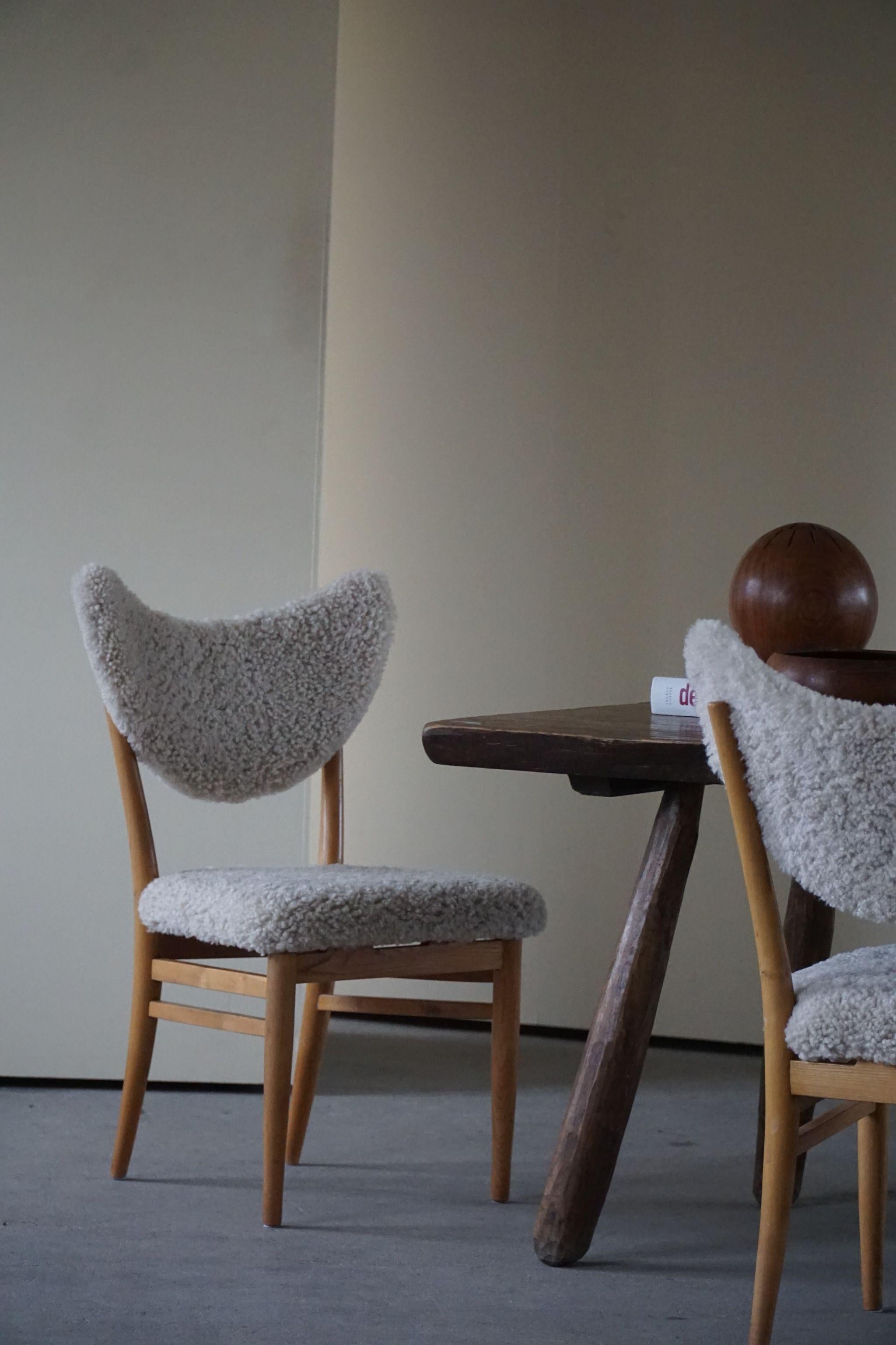 Lambskin Hvidt & Mølgaard, Set of 4 Chairs in Ash, Reupholstered in Lambswool, 1950s For Sale