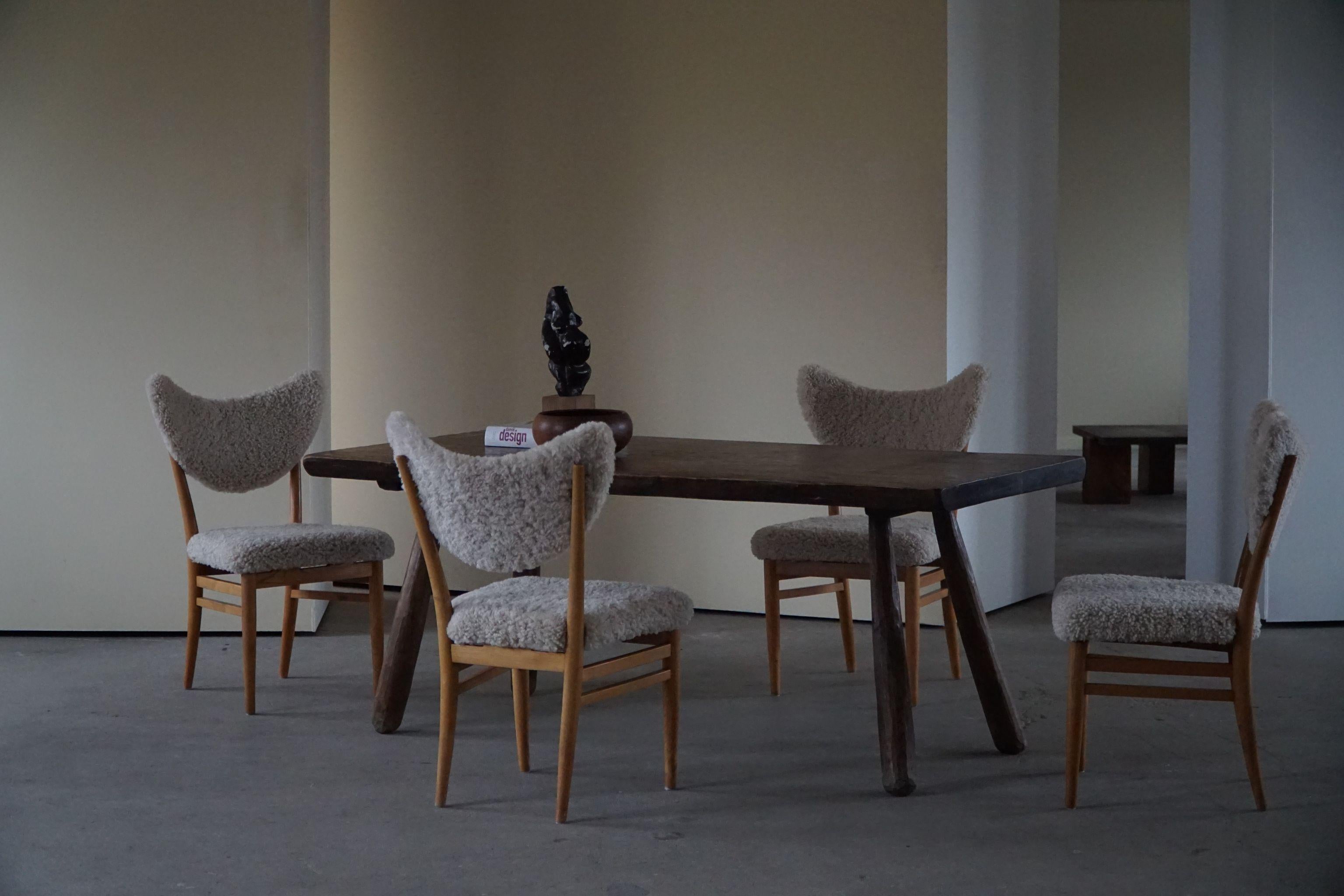 Hvidt & Mølgaard, Set of 4 Chairs in Ash, Reupholstered in Lambswool, 1950s For Sale 1