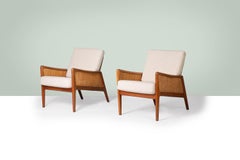 Hvidt & Molgaard Danish mid century teak rattan lounge chairs