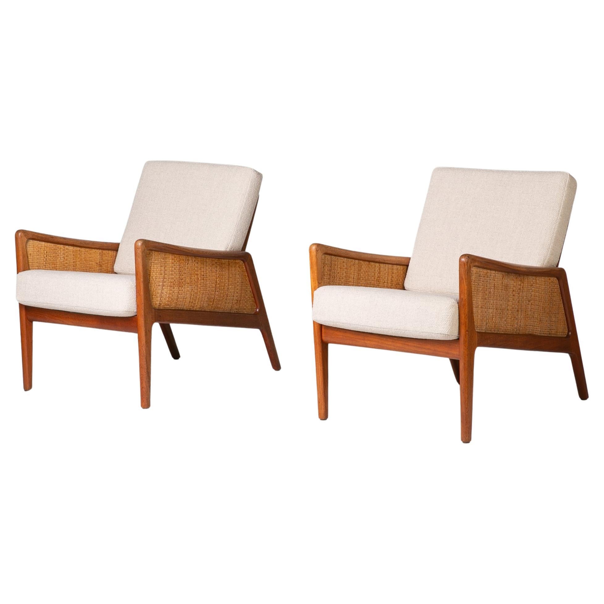 Hvidt & Molgaard sedie da salotto in rattan danese di metà secolo in teak in vendita