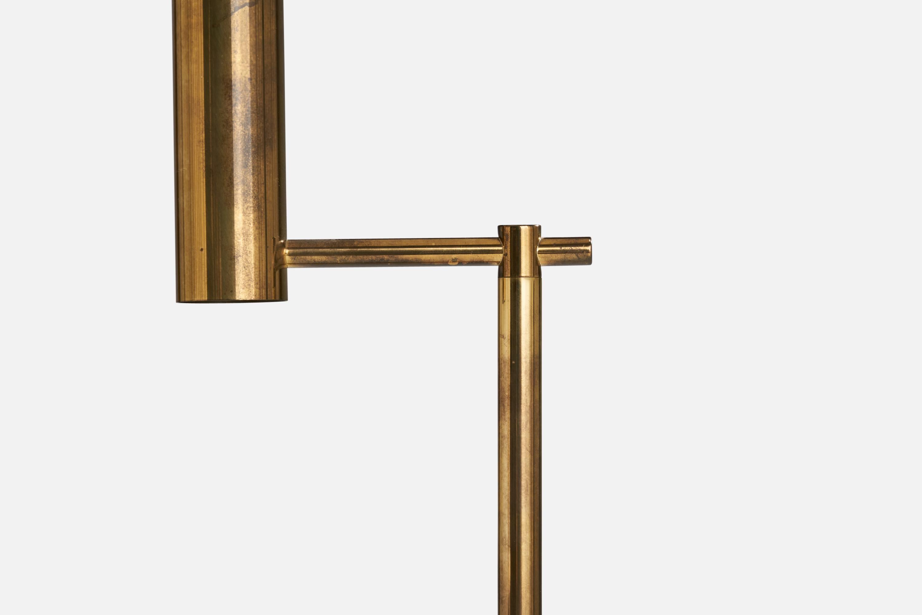Høvik Verk, Floor Lamp, Brass, Fabric, Norway, 1960s In Good Condition For Sale In High Point, NC