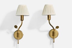 Høvik Verk, Wall Lights, Brass, Fabric, Norway, 1950s