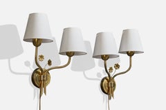 Høvik Verk, Wall Lights, Brass, Fabric, Norway, 1950s