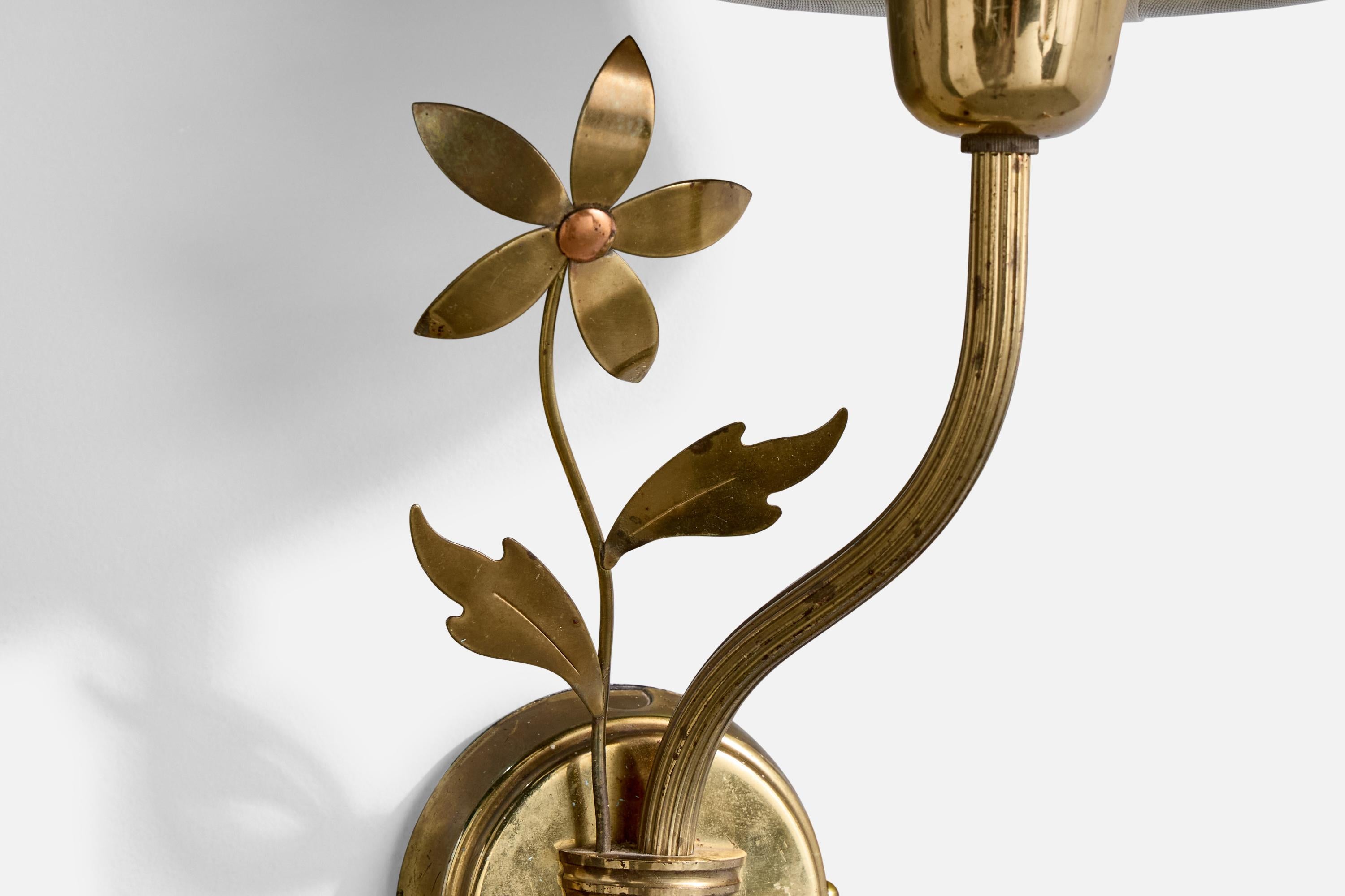 Høvik Verk, Wall Lights, Brass, Fabric, Norway, 1950s 1