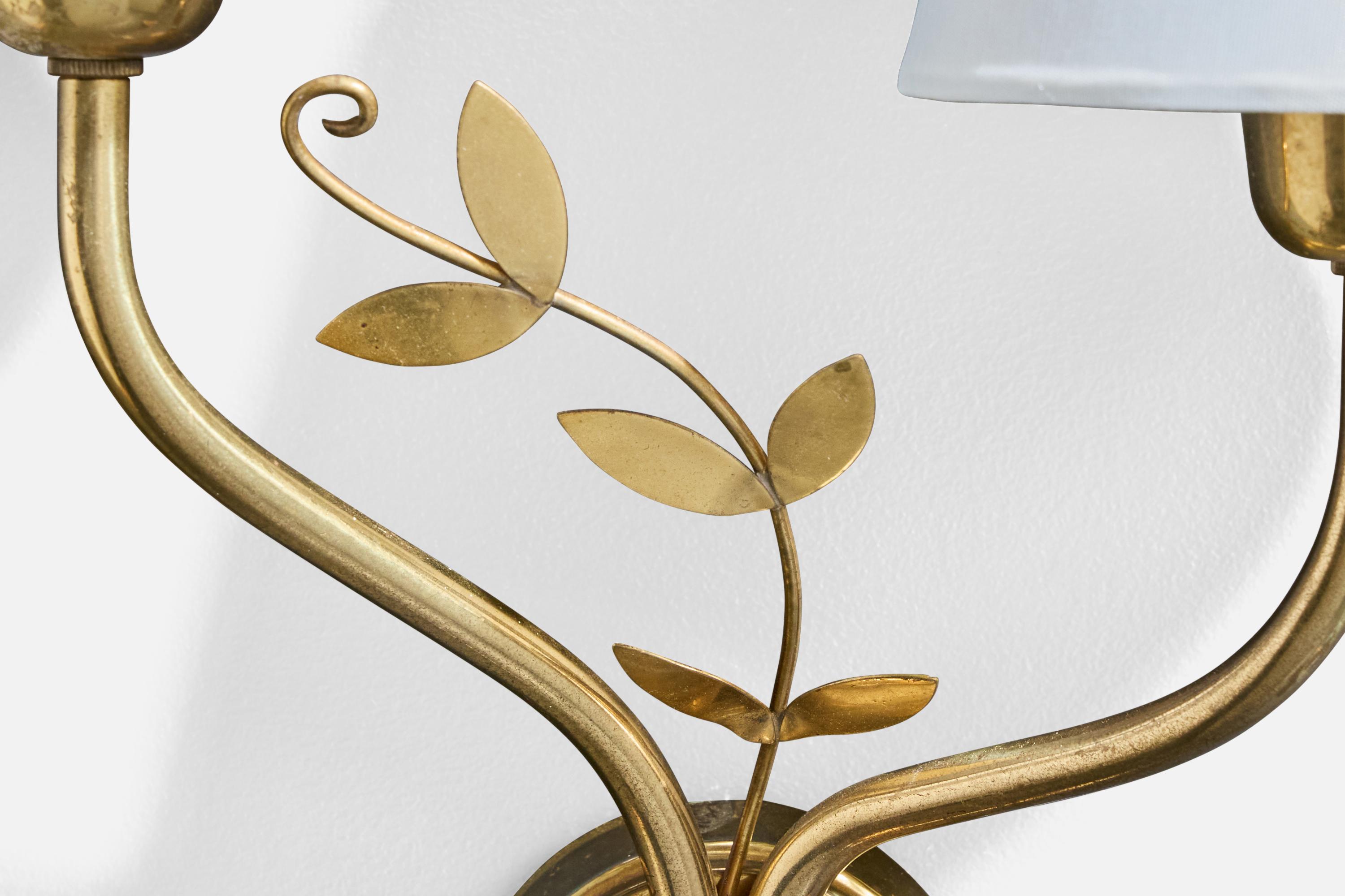 Høvik Verk, Wall Lights, Brass, Fabric, Norway, 1950s For Sale 1